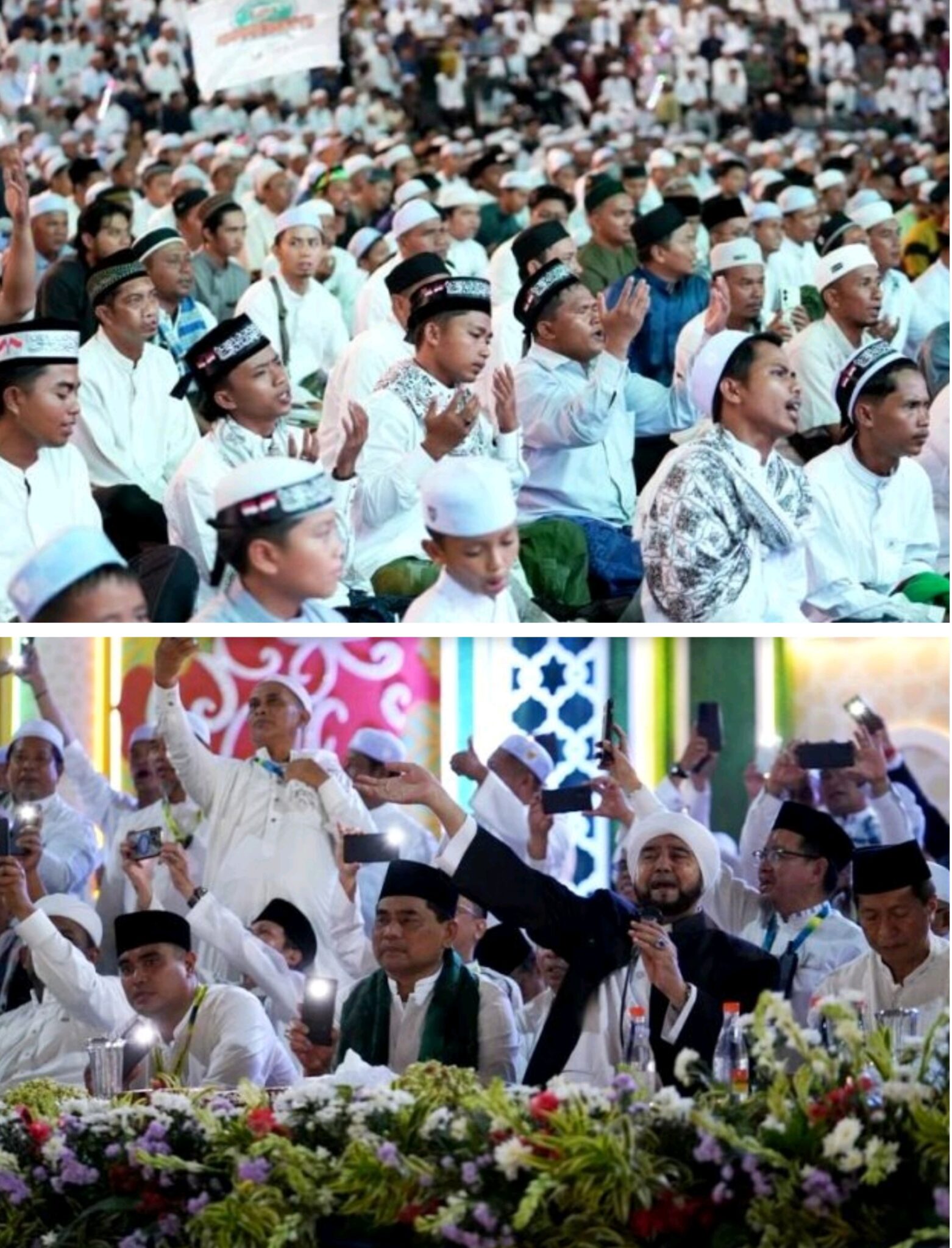 BARITO UTARA BERSHALAWAT-Bupati Barito Utara, H. Shalahuddin saat menghadiri "Barito Utara Bersalawat" bersama Al-Habib Syech Abdul Qodir dan juga dihadiri ribuan jamaah yang memadati Arena Tiara Batara, Sabtu (2912/2025).(DiskominfosandiBARUT)